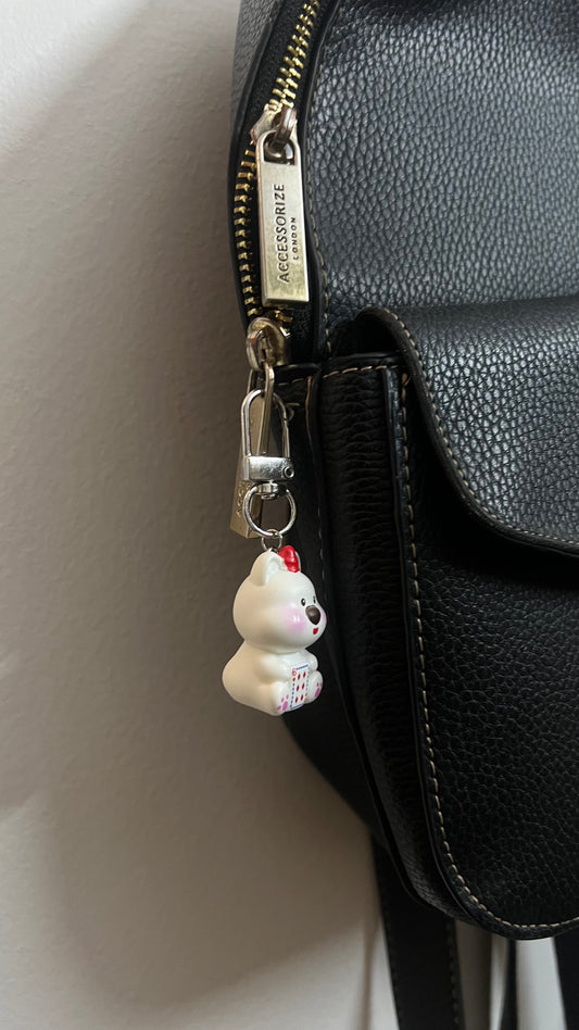 Poker Bear Bag Charm, cute bear charm holding a playing card