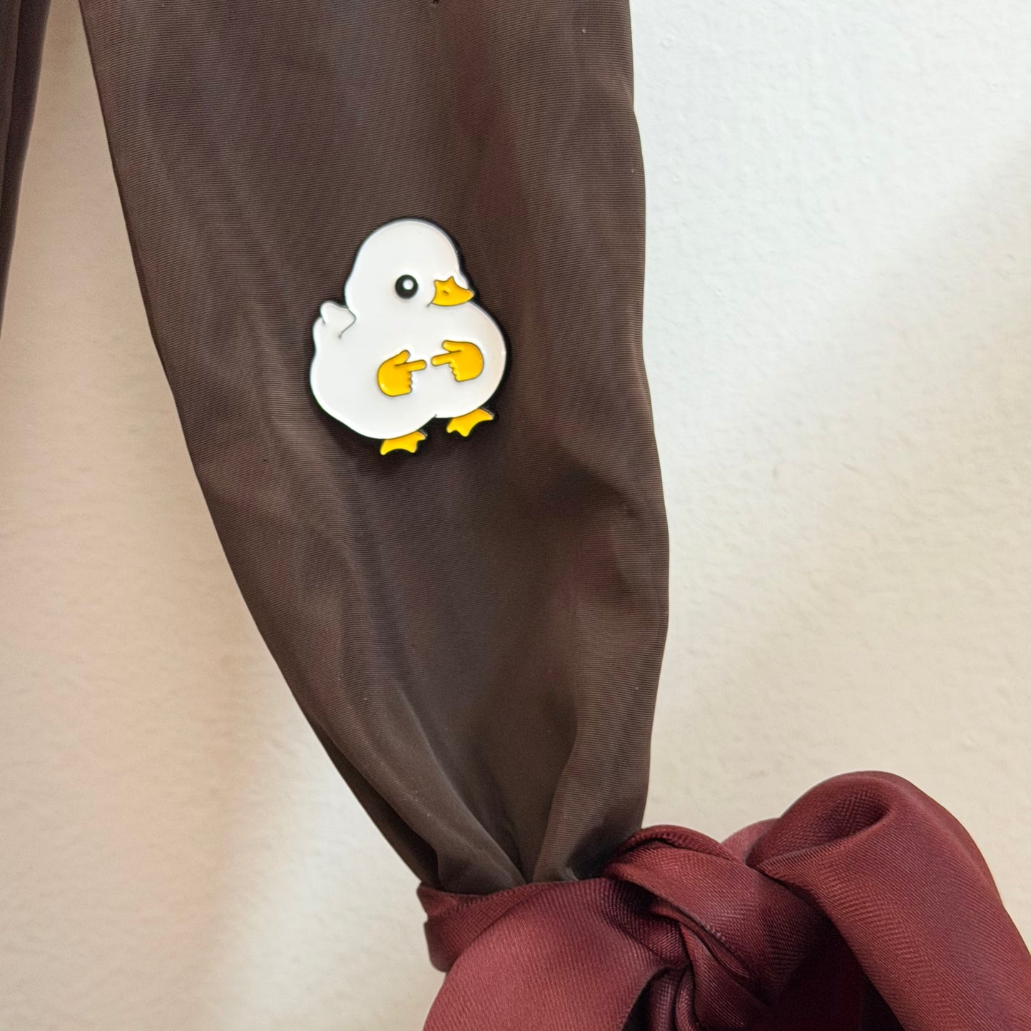 Pookie Duck Enamel Pin, shy white duck lapel pin, view 5