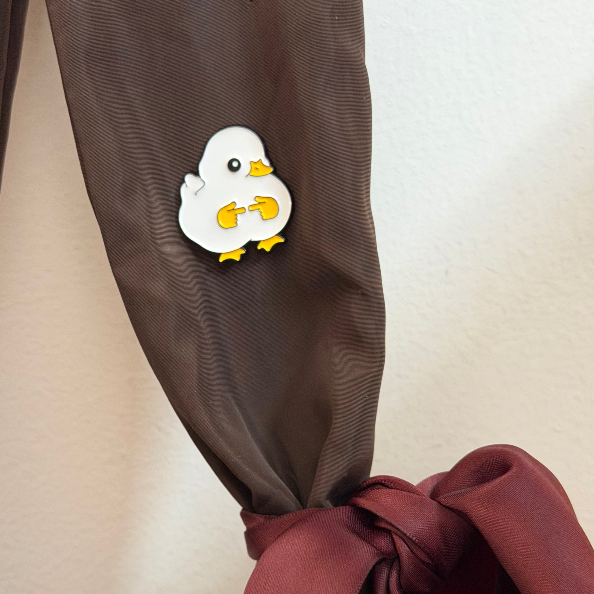 Pookie Duck Enamel Pin, shy white duck lapel pin, view 5