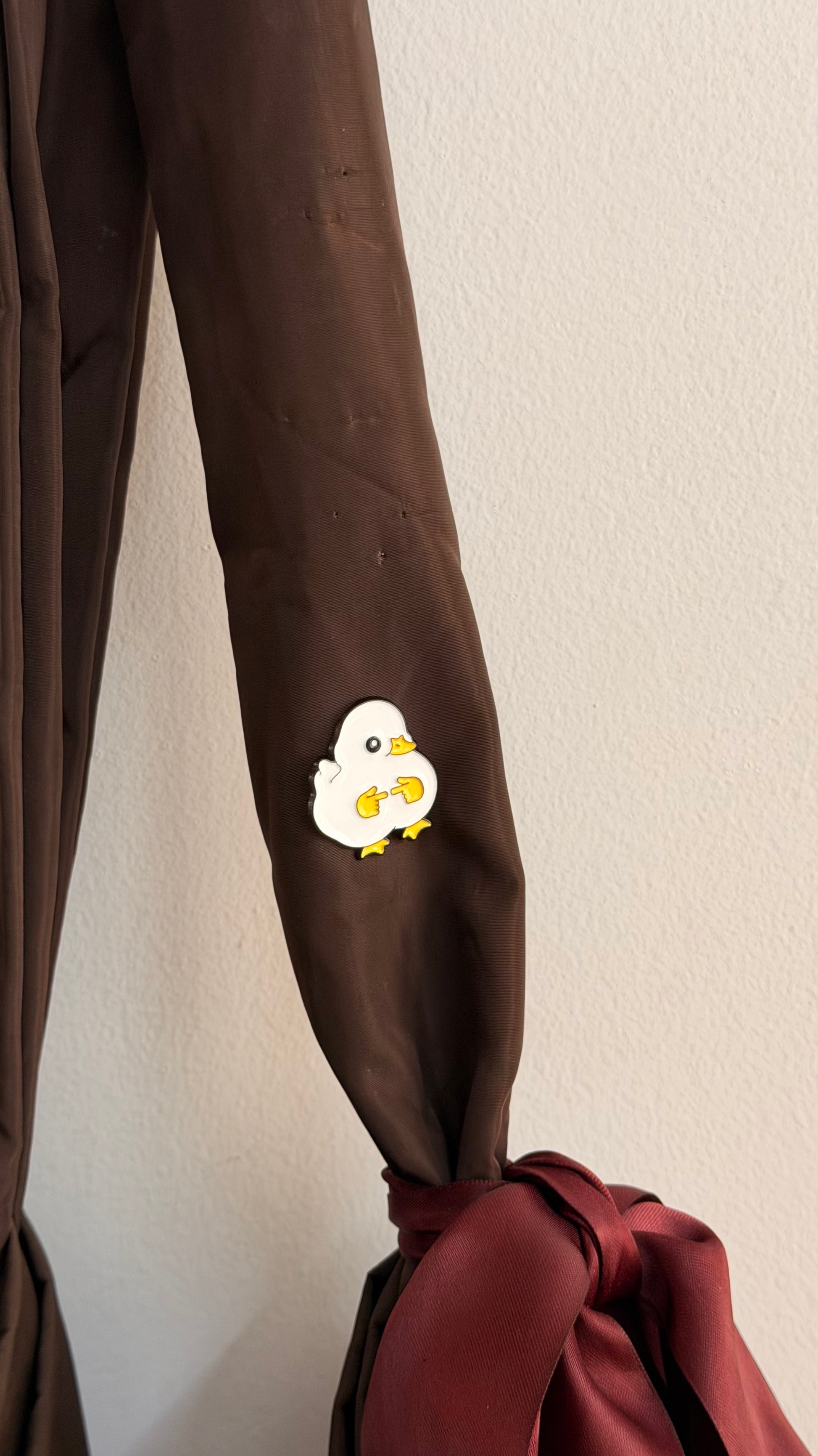 Pookie Duck Enamel Pin, shy white duck lapel pin, view 4