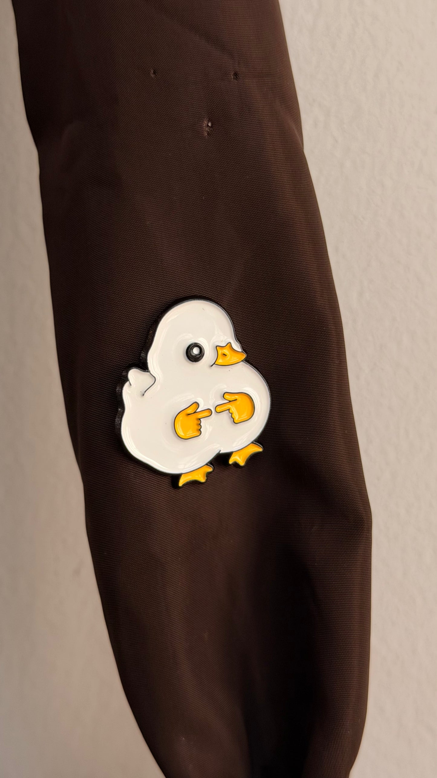 Pookie Duck Enamel Pin, shy white duck lapel pin, view 3