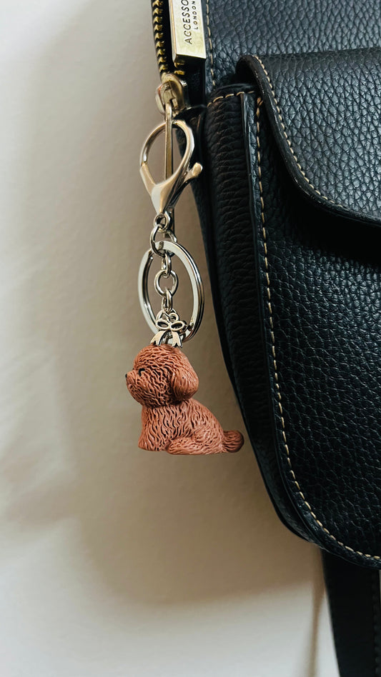 Poodle Puppy Keychain, curly brown poodle puppy keychain
