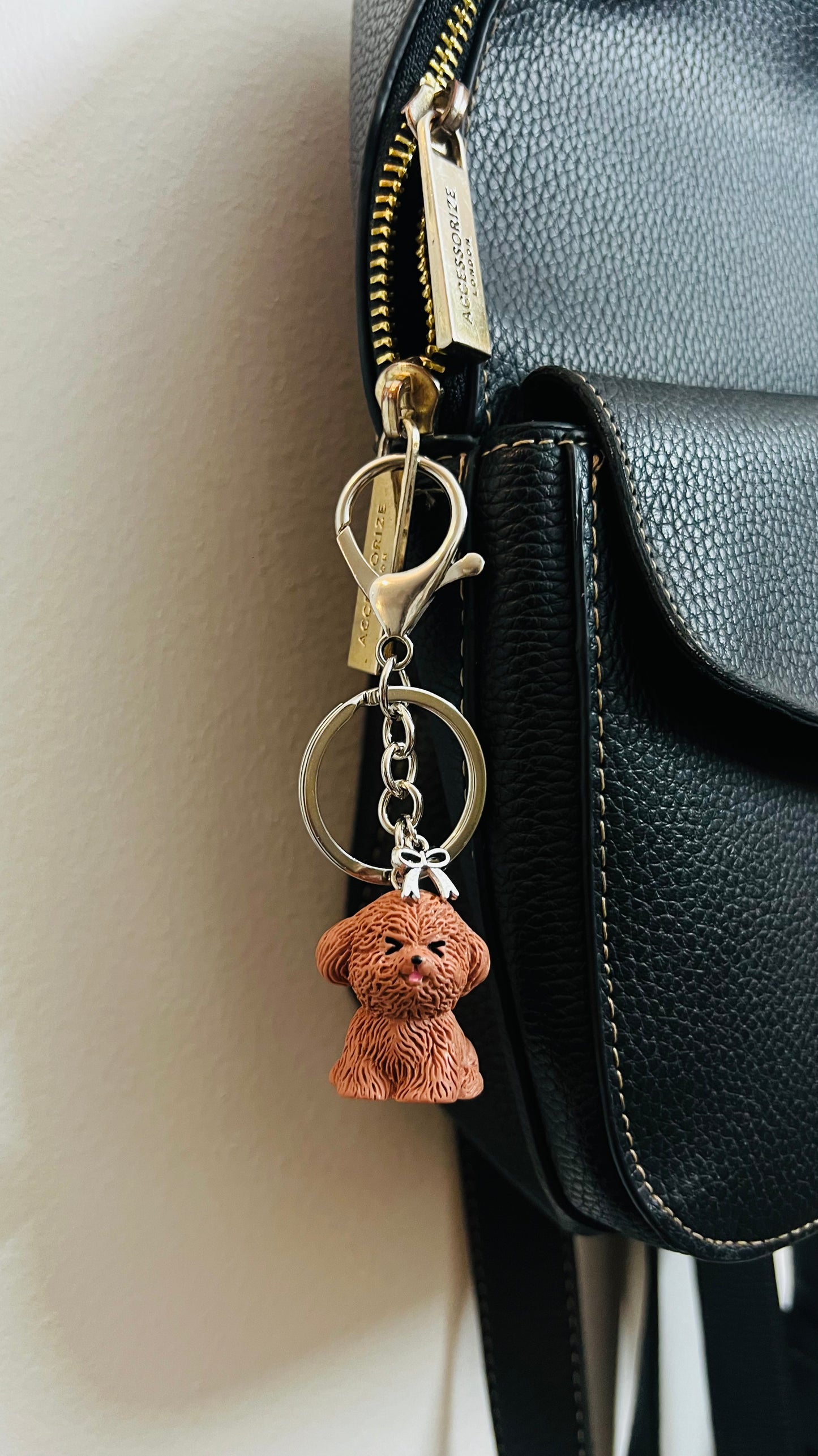 Poodle Puppy Keychain, curly brown poodle puppy keychain