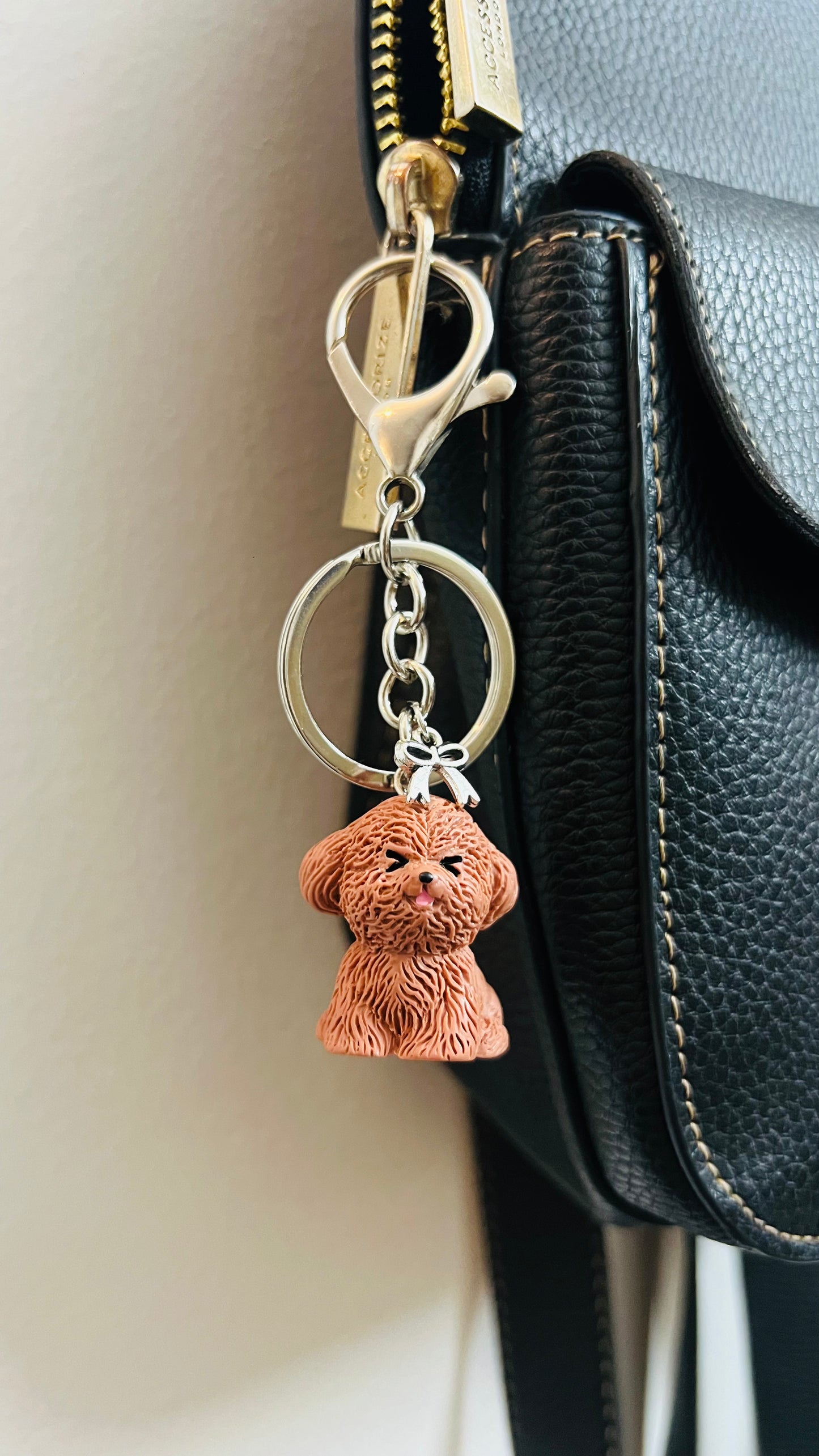 Poodle Puppy Keychain, curly brown poodle puppy keychain