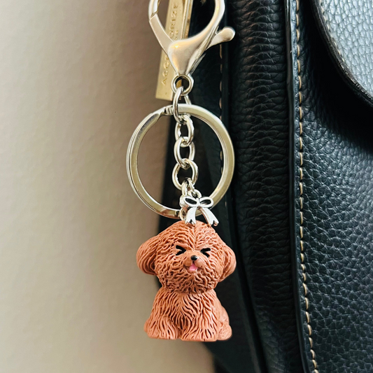 Poodle Puppy Keychain, curly brown poodle puppy keychain