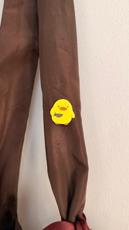 Quack Attack Enamel Pin, yellow duckling lapel pin, view 3