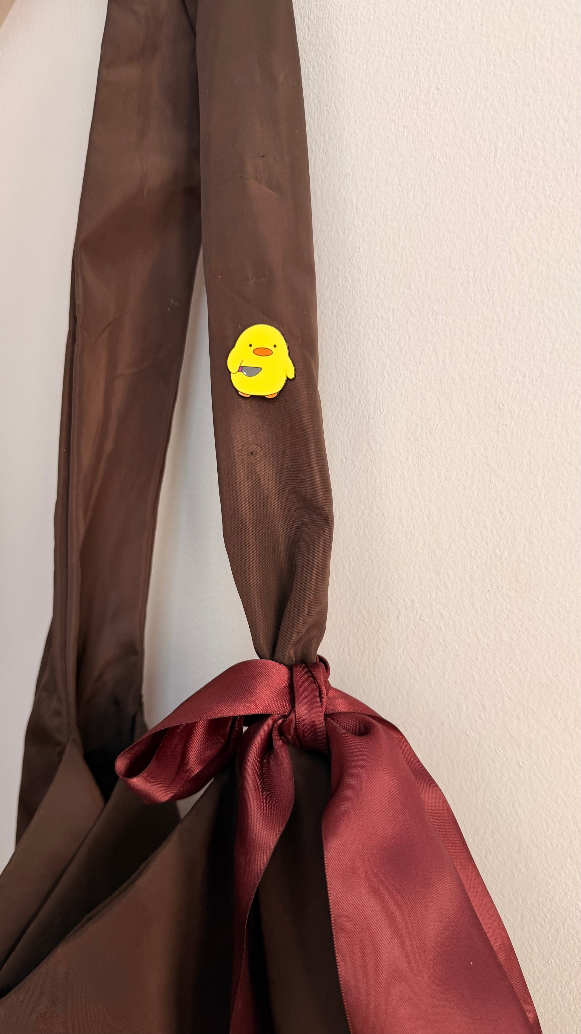 Quack Attack Enamel Pin, yellow duckling lapel pin, view 2