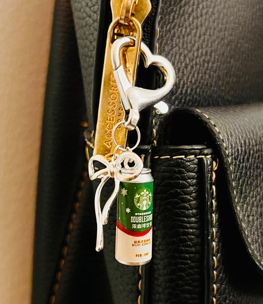 Starbucks Milky Espresso Ribbon Bow & Heart Clasp Bag Charm