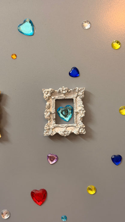 The Relic Magnetic Frame, silver concrete miniature rococo frame with an antique finish