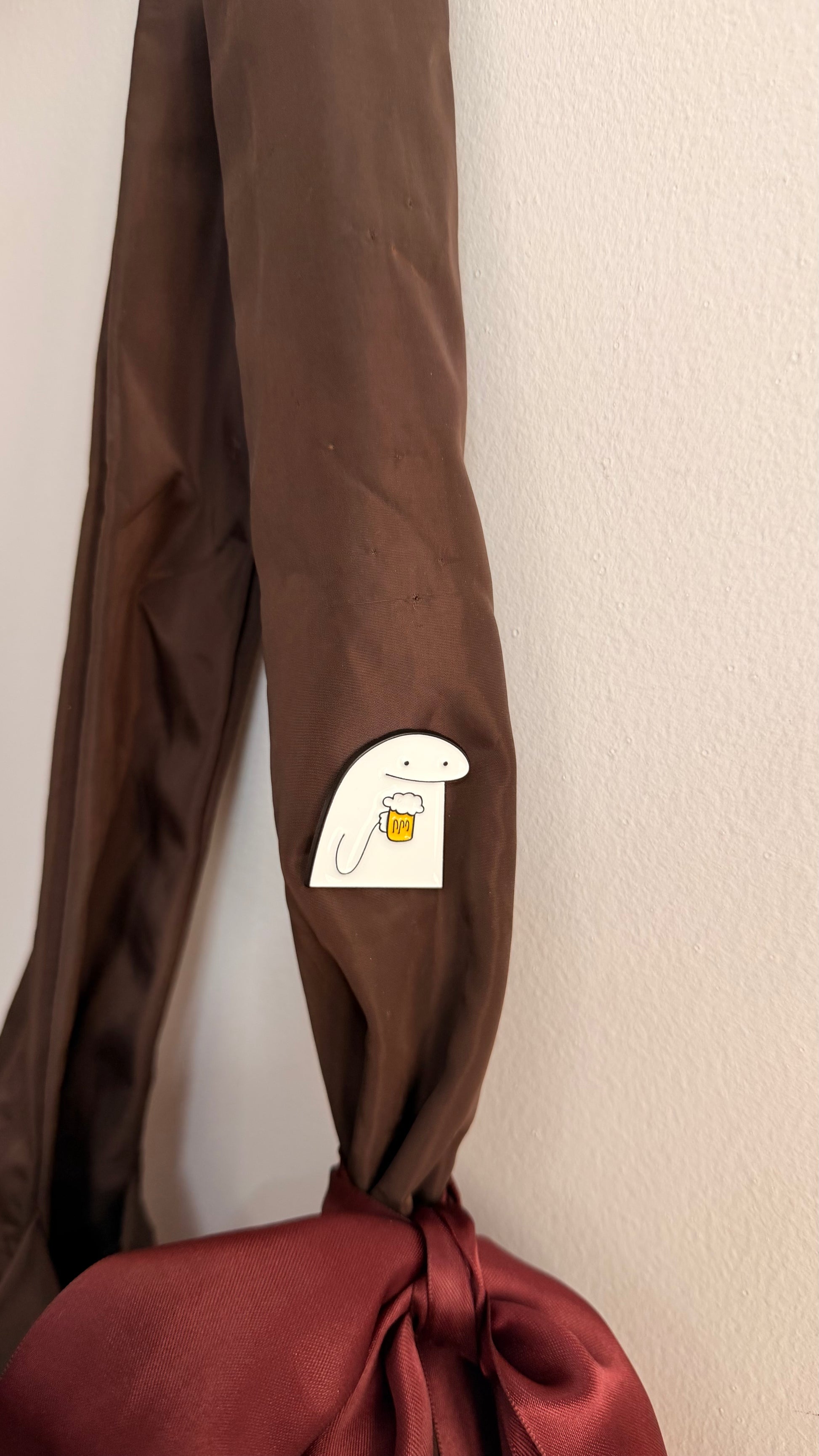 Weekend Mood Enamel Pin, Flork character holding a beer mug lapel pin, view 3