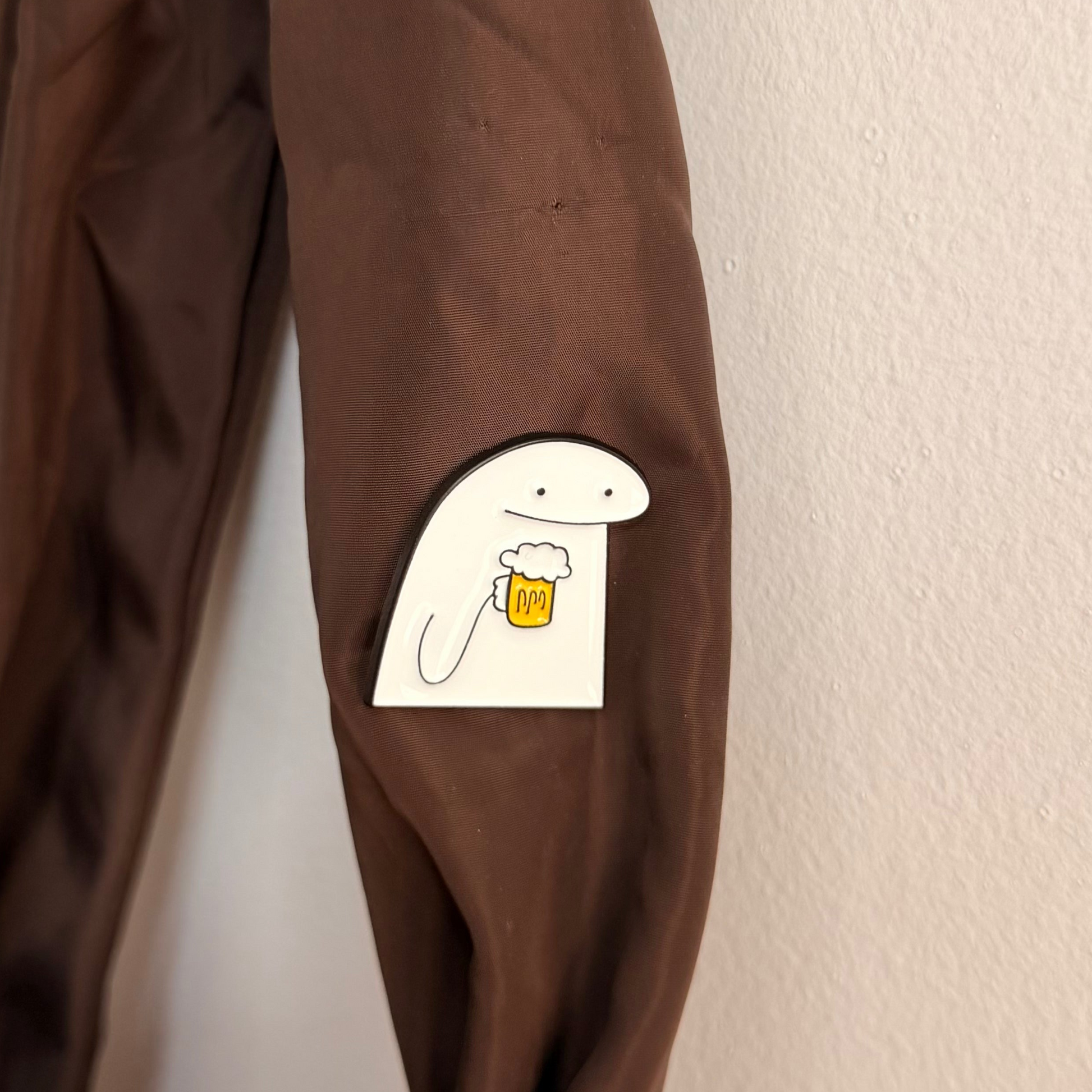 Weekend Mood Enamel Pin, Flork character holding a beer mug lapel pin