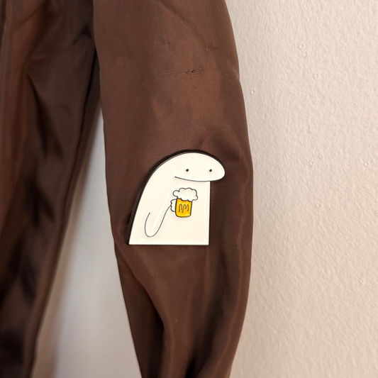 Weekend Mood Enamel Pin, Flork character holding a beer mug lapel pin