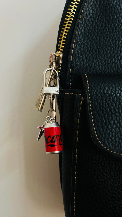 Red Coca-Cola can charm with a silver star bling on a bag clasp